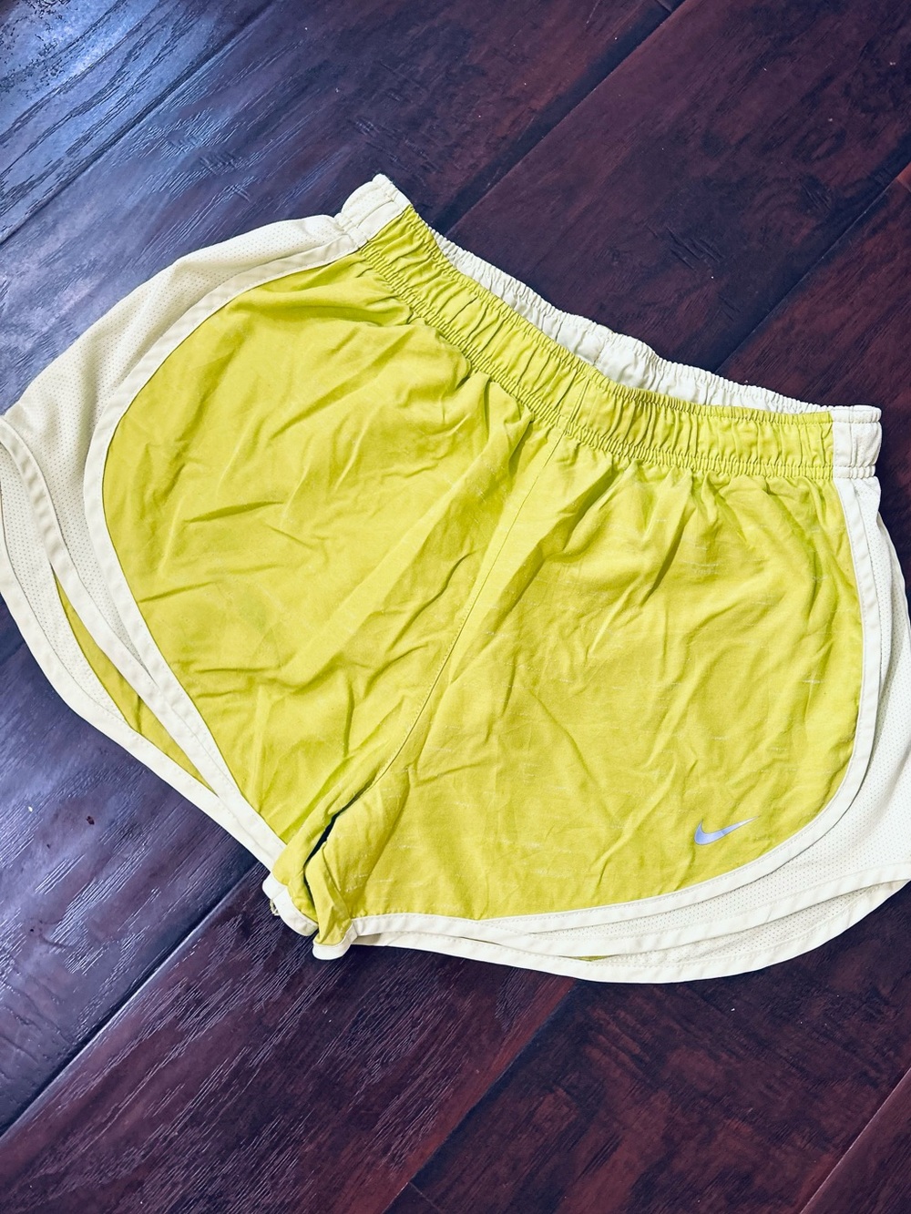 Nike Women’s Lime Yellow Athletic Running Shorts with Cream Trim